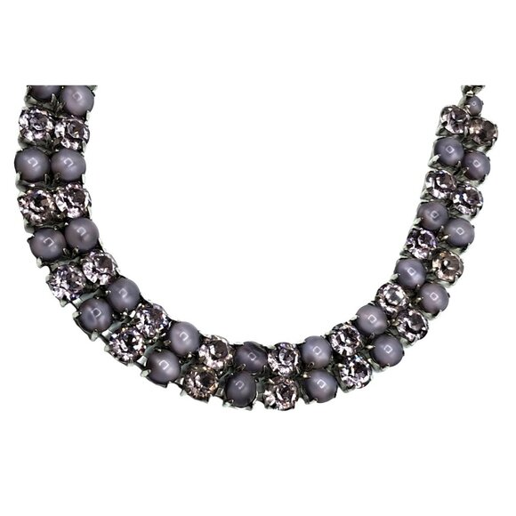 Vintage Rhinestone Choker Necklace Lavender Purple Cats Eye Satin Glass Costume - Picture 6 of 8